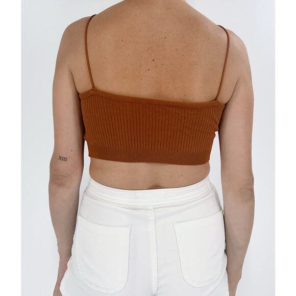 Women's Burnt Orange Ribbed Knit Cropped Tank Top Size Small - Picture 2 of 3